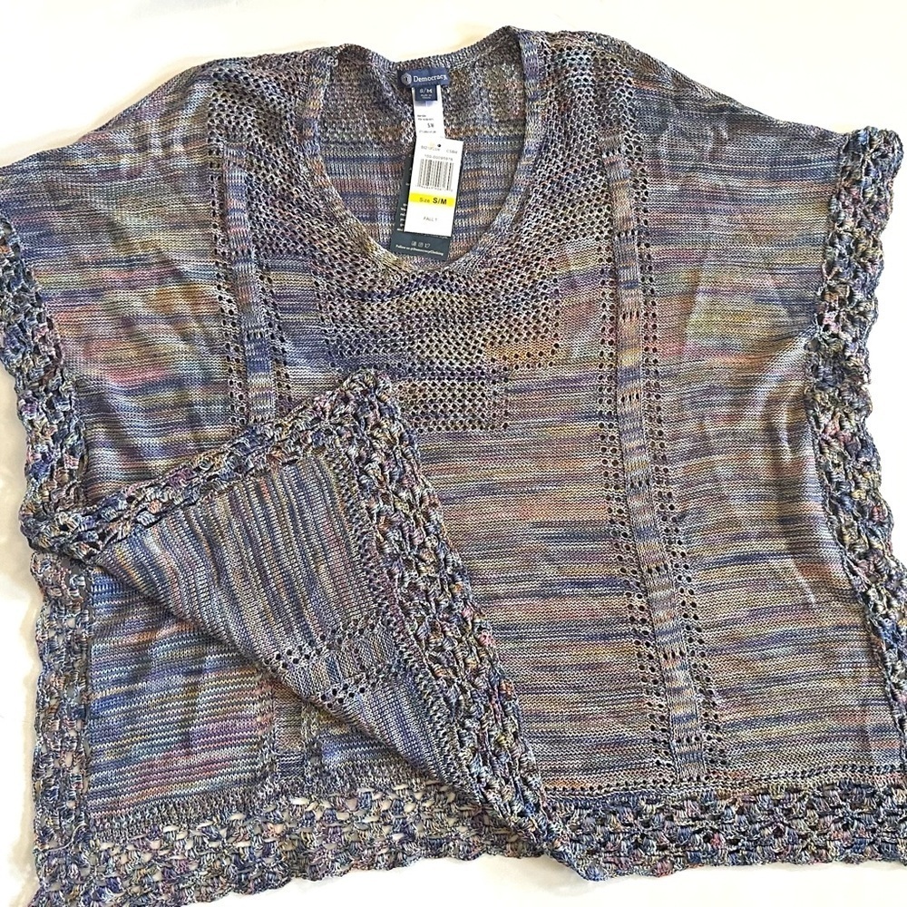 Democracy V-Neck Regular Size S/M Sweater Women's Multicolor Crochet Trim, NEW - Picture 5 of 14